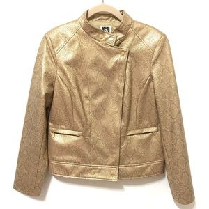 Anne Klein Womens Moto Jacket M Gold Snake Full Up